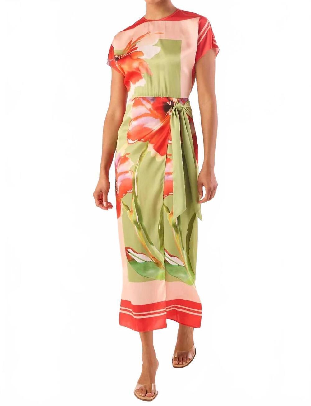 NEW MISA LOS ANGELES devorah midi dress in scarf flora satin